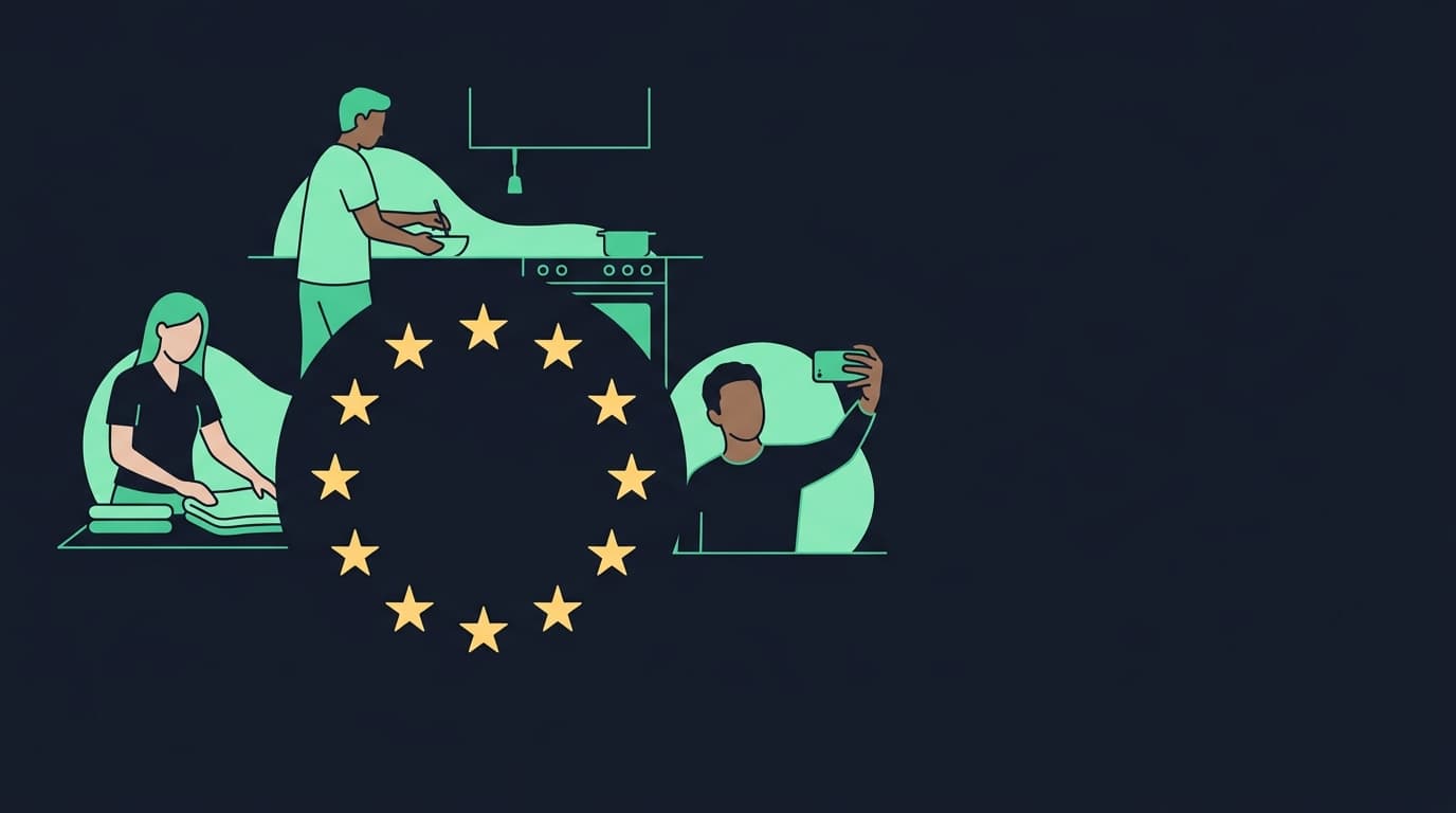 Illustration of European contributors filming everyday household tasks